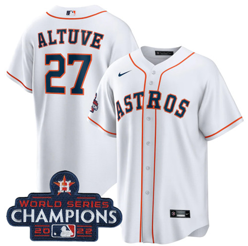 Men's Houston Astros #27 Jose Altuve White 2022 World Series Champions Home Stitched Baseball Jersey - Click Image to Close